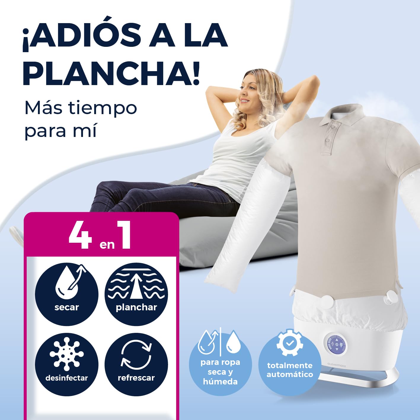 CLEANmaxx Plancha Automática con Vapor | Máquina para camisas, 2 programas, Pantalla táctil