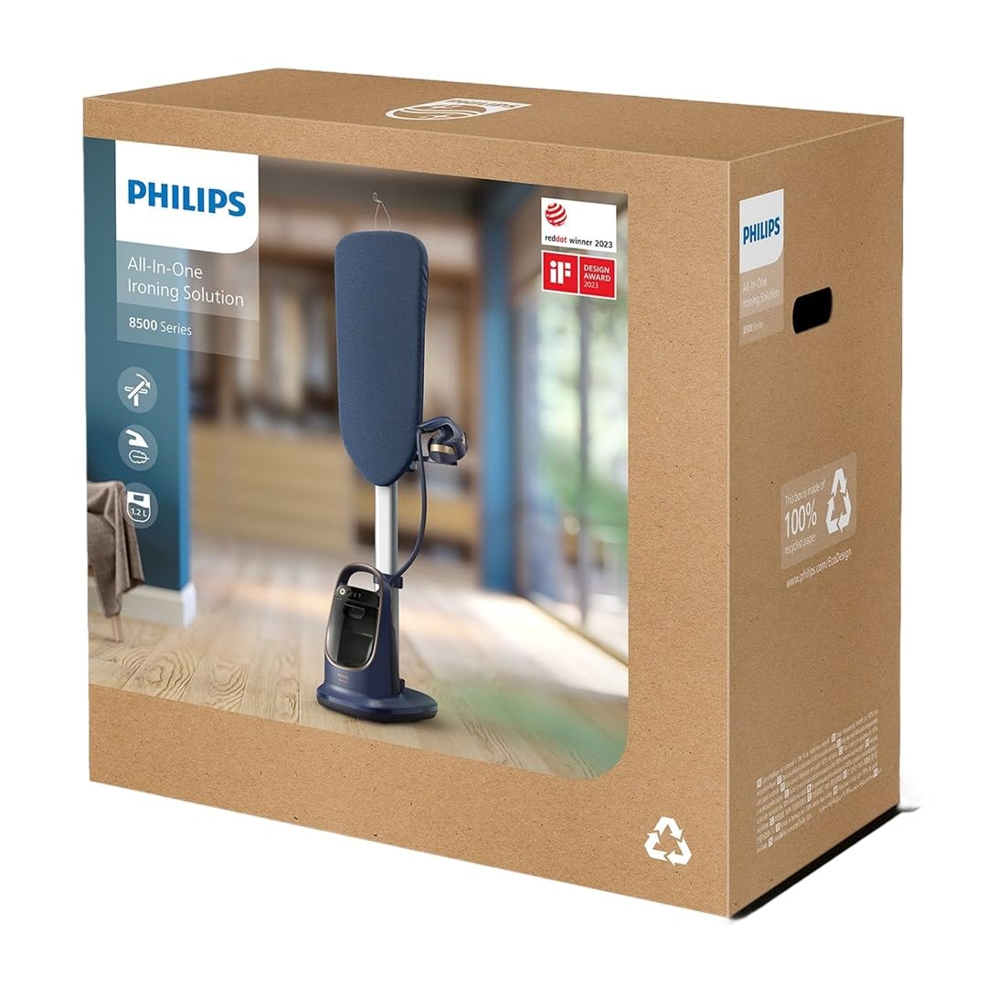 Philips Serie 8500 Solución Planchado Todo en Uno-Tabla multiángulo, Tecnología antiquemaduras y doble calentamiento, Base desmontable, Elimina el 99,9% de bacterias y ácaros del polvo* (AIS8530/20)