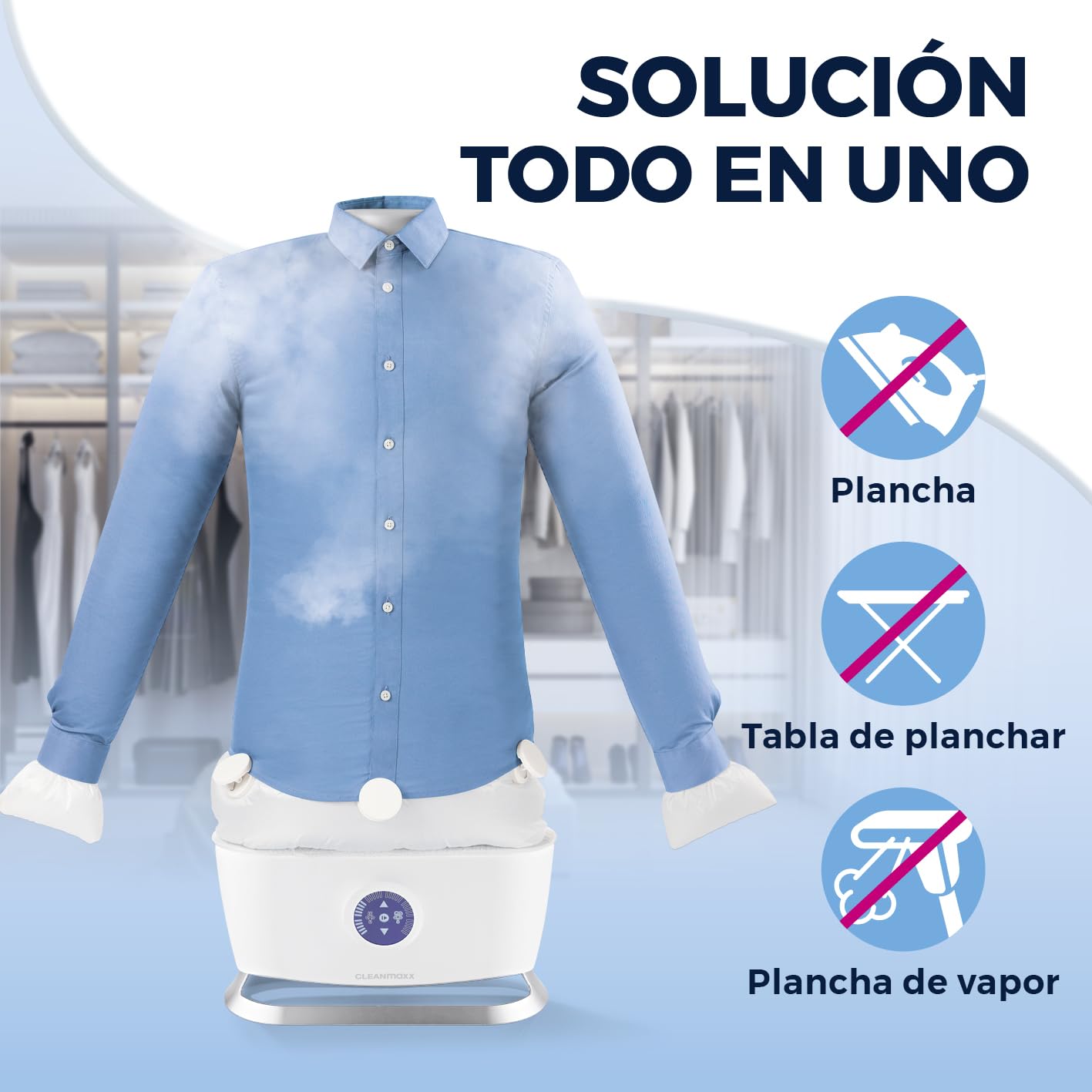 CLEANmaxx Plancha Automática con Vapor | Máquina para camisas, 2 programas, Pantalla táctil