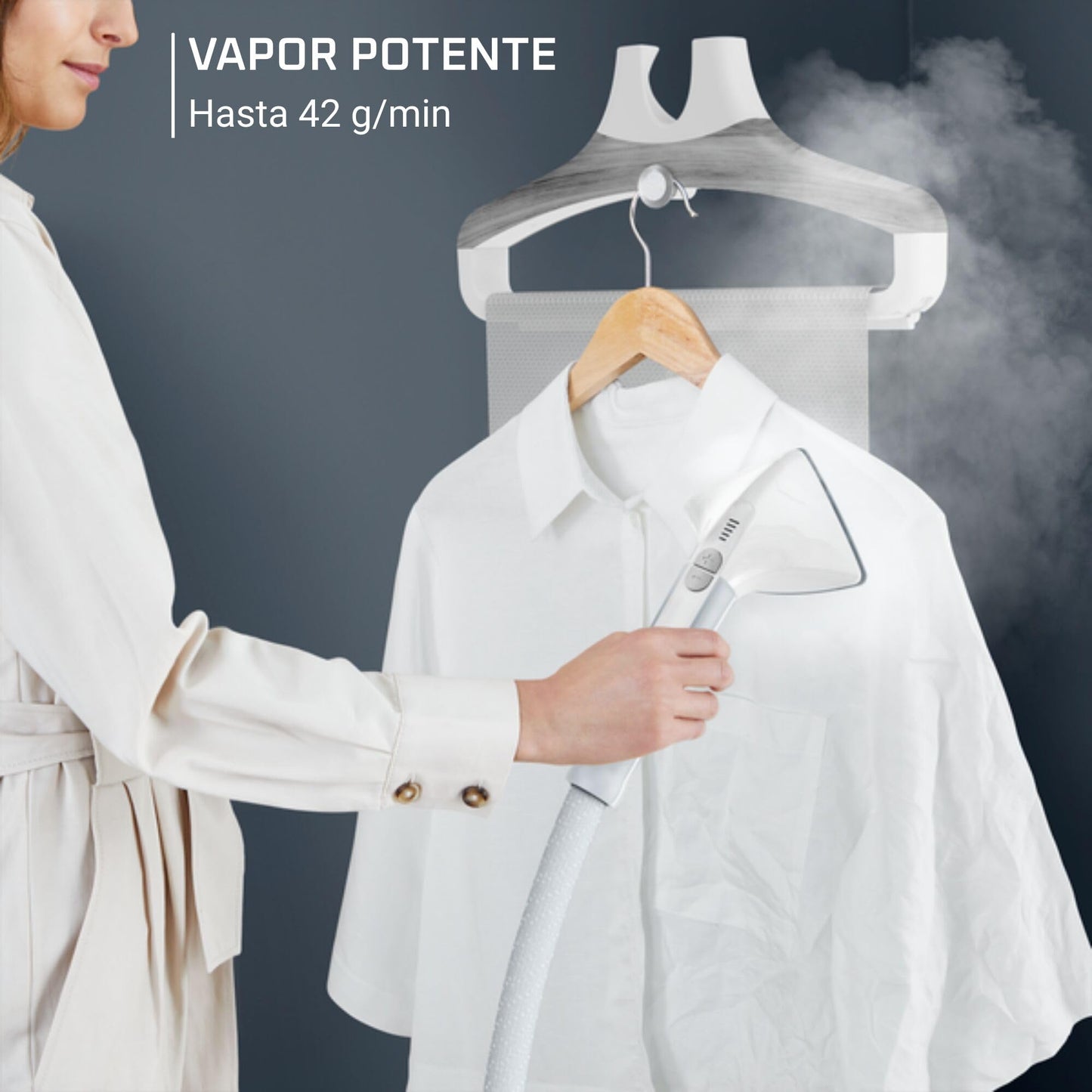 Rowenta Pro Style Care Cepillo Vapor IS8470 | Planchado vertical, 42g/min, Cabezal XL