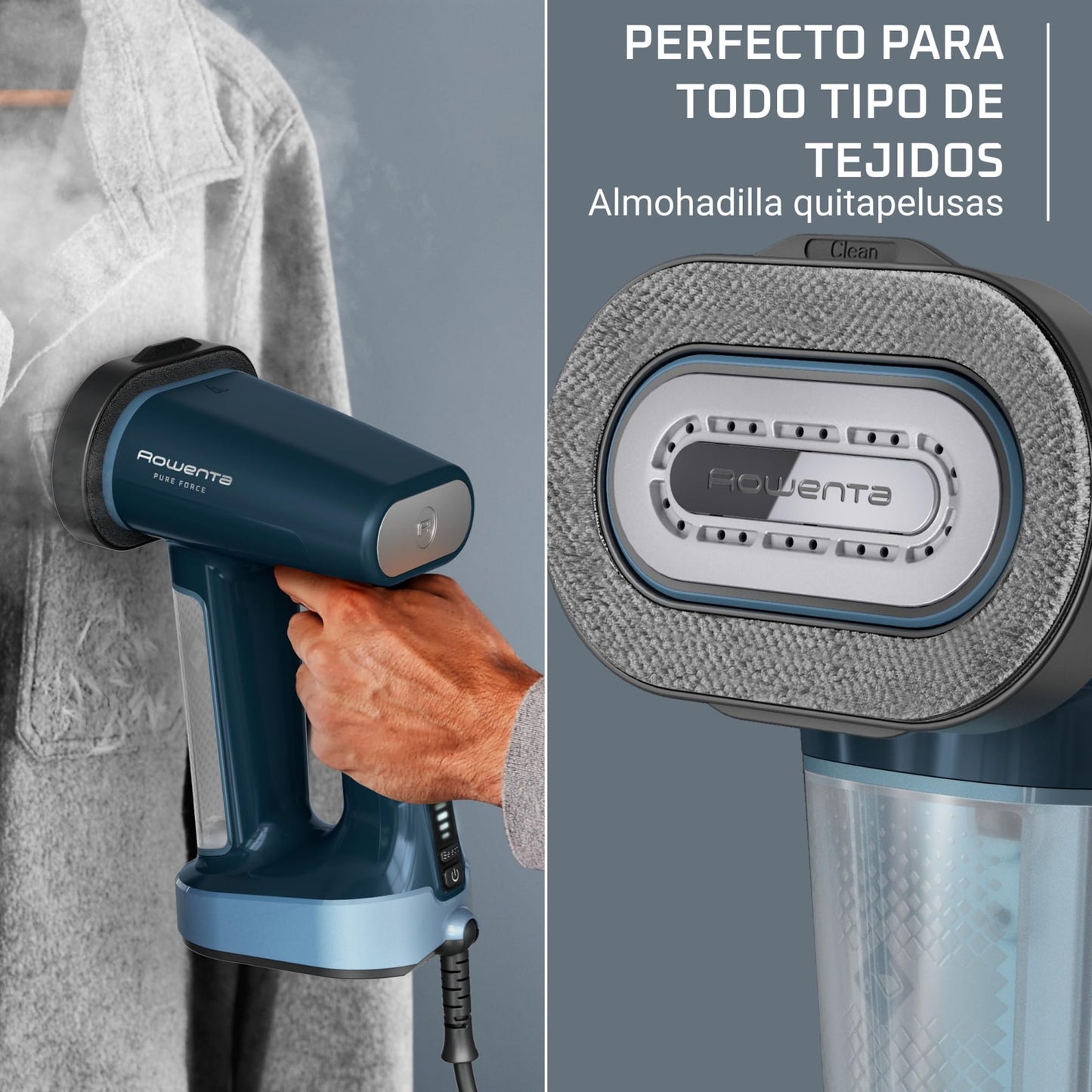 Rowenta Pure Force Cepillo Vapor DR8755 | 3 en 1, 1800W, Reversible, Elimina pelusas