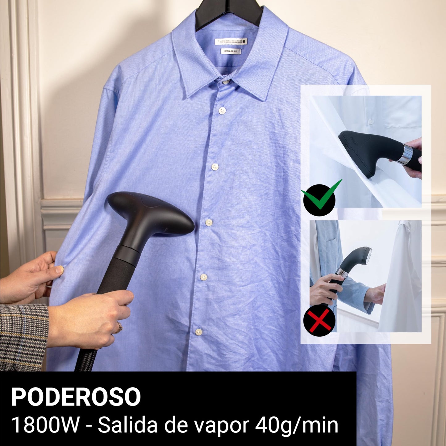 STEAMONE Plancha Vapor Vertical H18B | 1800W, 1.8L, 4 Ruedas, Calentamiento 60s